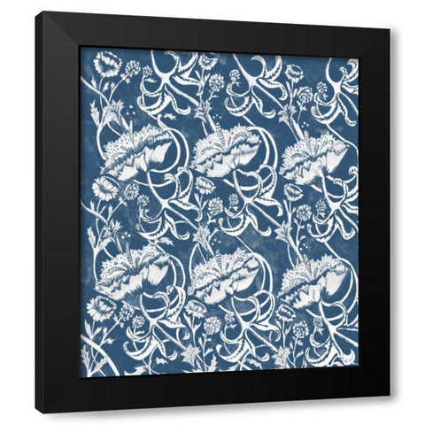 Indigo Floral Chintz II Black Modern Wood Framed Art Print with Double Matting by McCavitt, Naomi