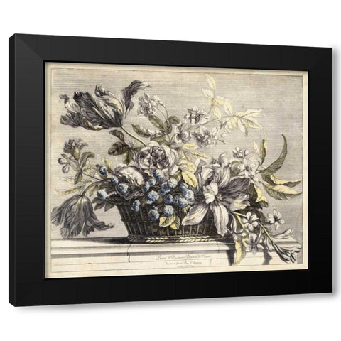 Vintage Basket of Flowers I Black Modern Wood Framed Art Print with Double Matting by Baptiste, Giovanni