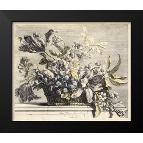 Vintage Basket of Flowers I Black Modern Wood Framed Art Print by Baptiste, Giovanni