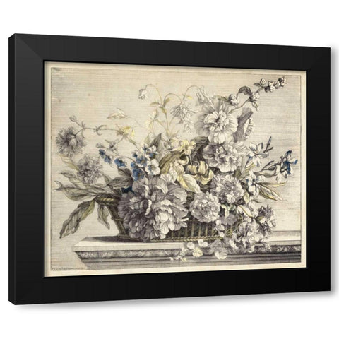 Vintage Basket of Flowers II Black Modern Wood Framed Art Print by Baptiste, Giovanni