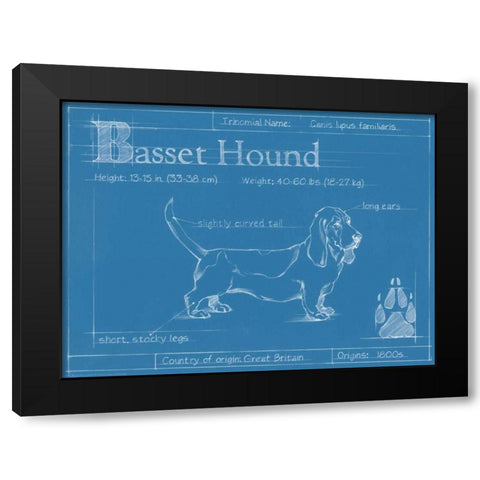 Blueprint Basset Hound Black Modern Wood Framed Art Print with Double Matting by Harper, Ethan