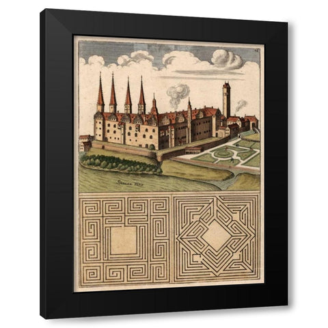 Castle and Maze I Black Modern Wood Framed Art Print by Unknown