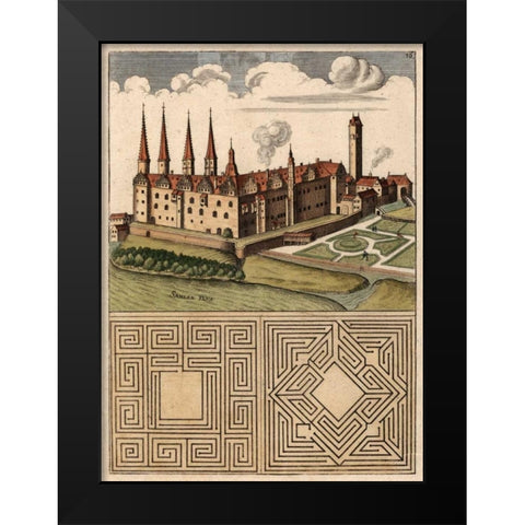 Castle and Maze I Black Modern Wood Framed Art Print by Unknown