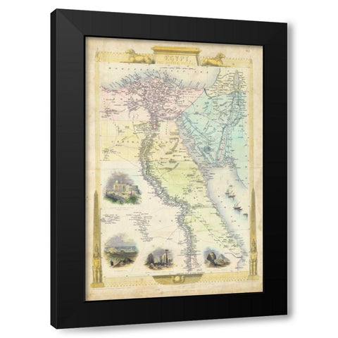 Vintage Map of Egypt Black Modern Wood Framed Art Print with Double Matting by Rapkin, J.