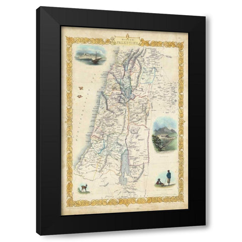 Vintage Map of Palestine Black Modern Wood Framed Art Print with Double Matting by Rapkin, J.