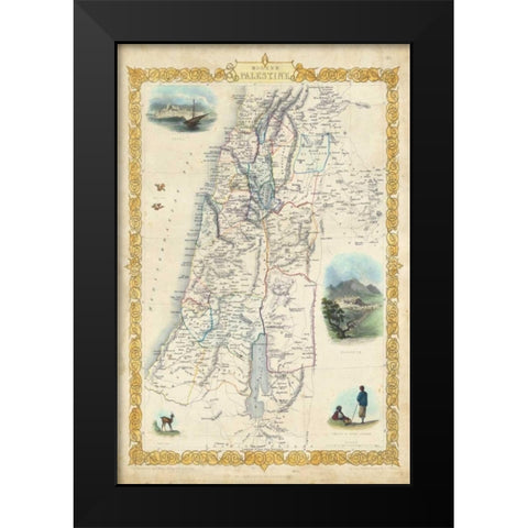 Vintage Map of Palestine Black Modern Wood Framed Art Print by Rapkin, J.