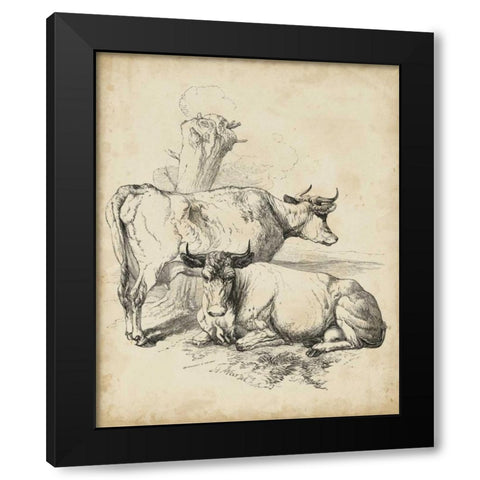 Pastoral Sketch III Black Modern Wood Framed Art Print with Double Matting by Unknown
