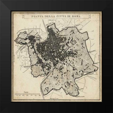 City Plan of Rome Black Modern Wood Framed Art Print by Unknown