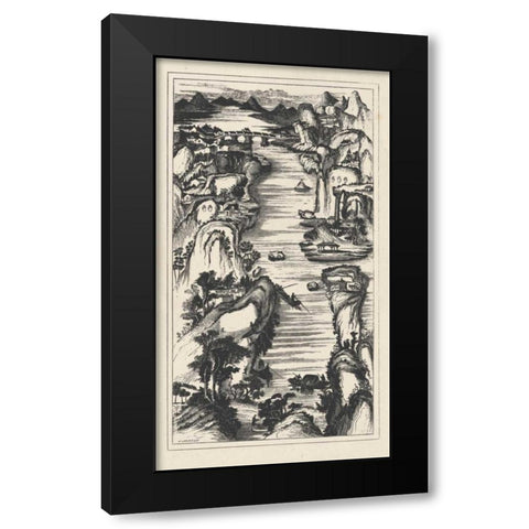 Chinese Birds-eye View in Grey II Black Modern Wood Framed Art Print with Double Matting by Vision Studio