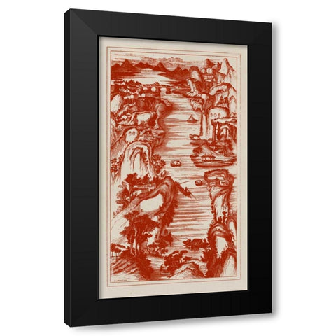 Chinese Birds-eye View in Red II Black Modern Wood Framed Art Print with Double Matting by Vision Studio