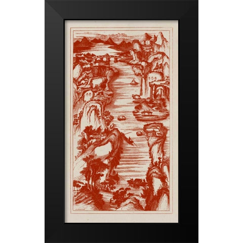 Chinese Birds-eye View in Red II Black Modern Wood Framed Art Print by Vision Studio