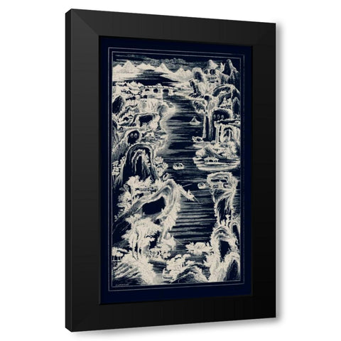 Chinese Birds-eye View in Navy I Black Modern Wood Framed Art Print with Double Matting by Vision Studio