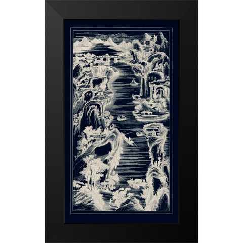 Chinese Birds-eye View in Navy I Black Modern Wood Framed Art Print by Vision Studio