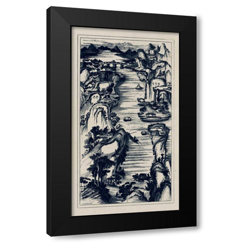 Chinese Birds-eye View in Navy II Black Modern Wood Framed Art Print by Vision Studio