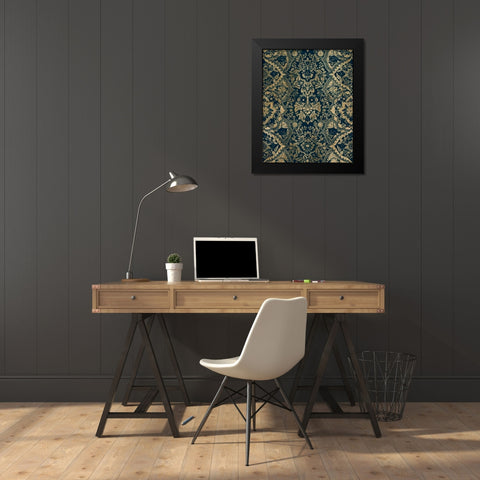 Baroque Tapestry in Aged Indigo II Black Modern Wood Framed Art Print by Vision Studio