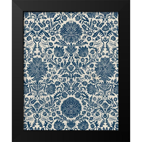 Baroque Tapestry in Navy I Black Modern Wood Framed Art Print by Vision Studio