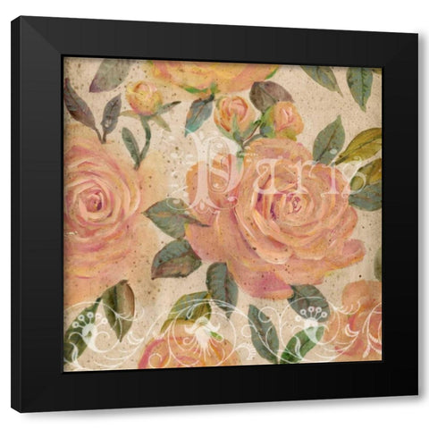 Vintage Painterly Roses I Black Modern Wood Framed Art Print with Double Matting by OToole, Tim