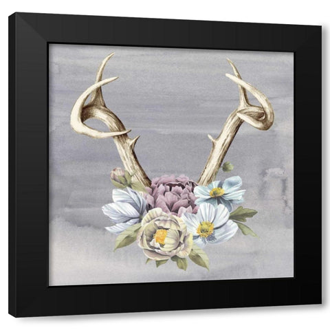 Antlers and Flowers I Black Modern Wood Framed Art Print by Popp, Grace