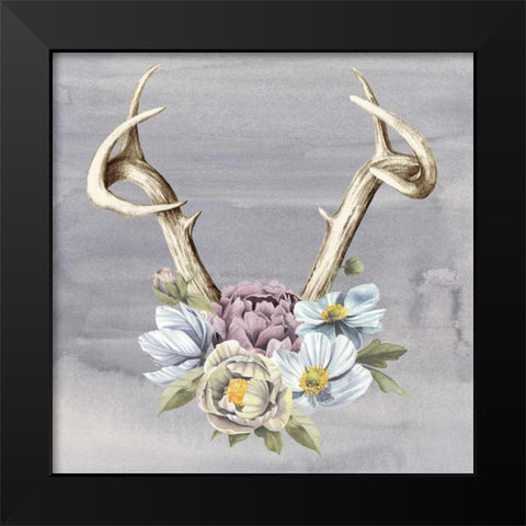 Antlers and Flowers I Black Modern Wood Framed Art Print by Popp, Grace