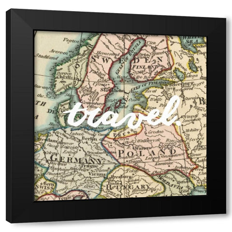 Map Words IV Black Modern Wood Framed Art Print with Double Matting by Studio W