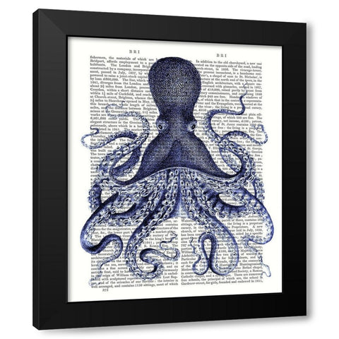 Custom Blue Octopus 3 (ASH) Black Modern Wood Framed Art Print with Double Matting by Fab Funky