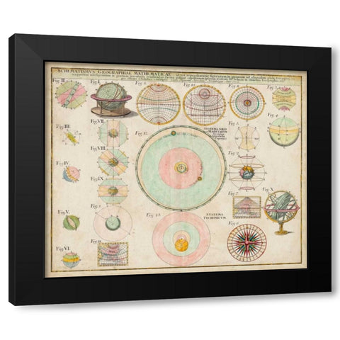 Schematics, Mathematics and Geography Chart Black Modern Wood Framed Art Print with Double Matting by Unknown