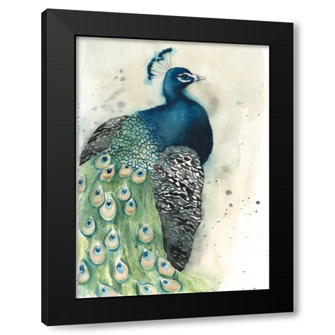 Watercolor Peacock Portrait I Black Modern Wood Framed Art Print with Double Matting by Popp, Grace