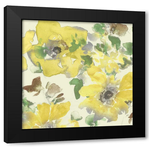 Yellow and Grey Blooms I Black Modern Wood Framed Art Print by Studio W