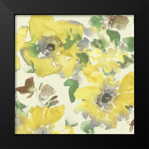 Yellow and Grey Blooms I Black Modern Wood Framed Art Print by Studio W
