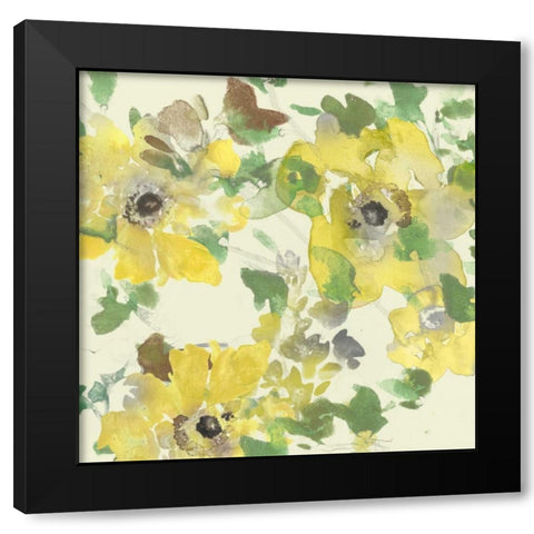 Yellow and Grey Blooms II Black Modern Wood Framed Art Print by Studio W