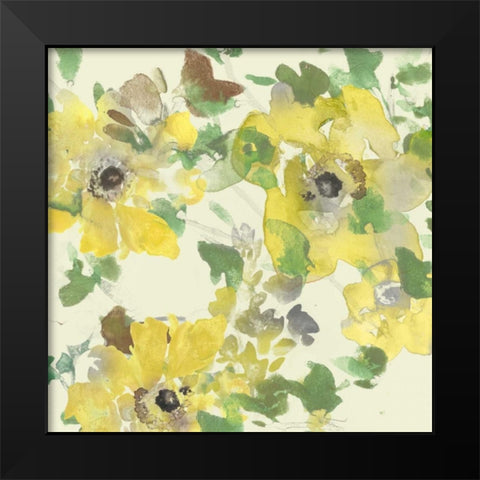 Yellow and Grey Blooms II Black Modern Wood Framed Art Print by Studio W