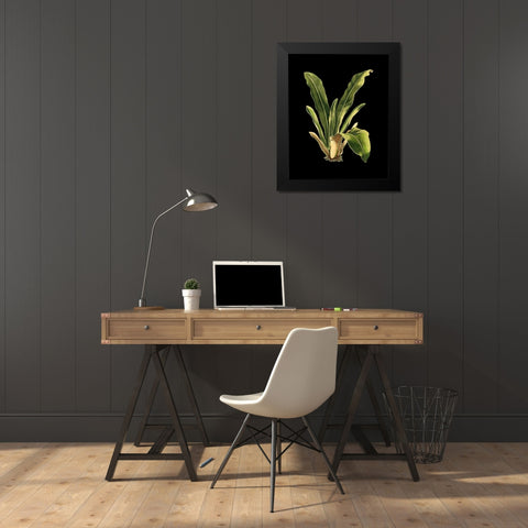 Custom Green Leaves on Black III (LG) Black Modern Wood Framed Art Print by Vision Studio