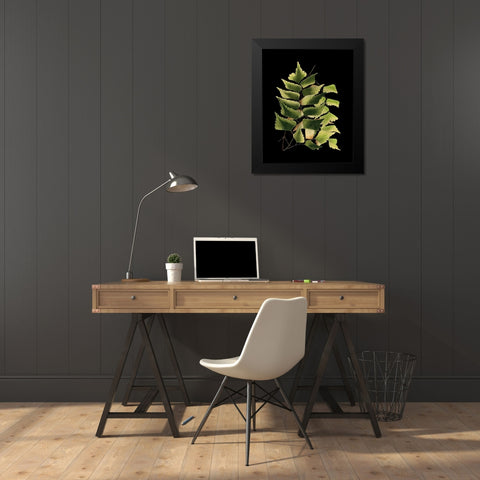 Custom Green Leaves on Black VI (LG) Black Modern Wood Framed Art Print by Vision Studio