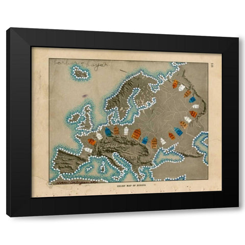 Relief Map of Europe Black Modern Wood Framed Art Print with Double Matting by Galapon, Nikki