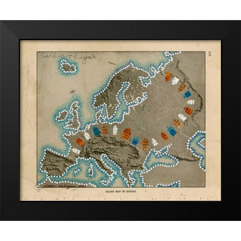 Relief Map of Europe Black Modern Wood Framed Art Print by Galapon, Nikki