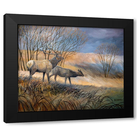 Elk Journey I Black Modern Wood Framed Art Print with Double Matting by Lynnsy, B.