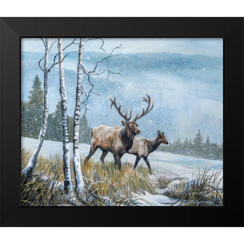Elk Journey IV Black Modern Wood Framed Art Print by Lynnsy, B.