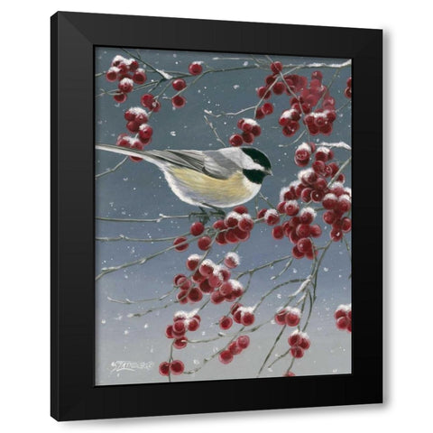 Winter Chickadees I Black Modern Wood Framed Art Print by Szatkowski, Fred
