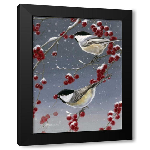 Winter Chickadees II Black Modern Wood Framed Art Print by Szatkowski, Fred