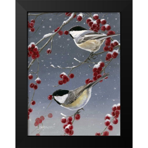 Winter Chickadees II Black Modern Wood Framed Art Print by Szatkowski, Fred