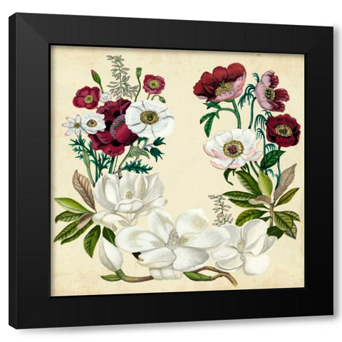 Magnolia and Poppy Wreath I Black Modern Wood Framed Art Print by McCavitt, Naomi
