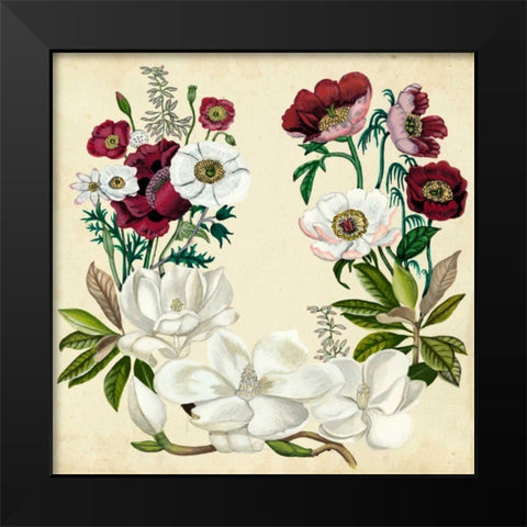 Magnolia and Poppy Wreath I Black Modern Wood Framed Art Print by McCavitt, Naomi