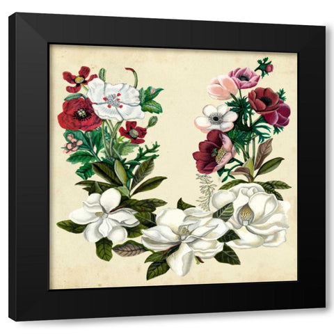 Magnolia and Poppy Wreath II Black Modern Wood Framed Art Print with Double Matting by McCavitt, Naomi