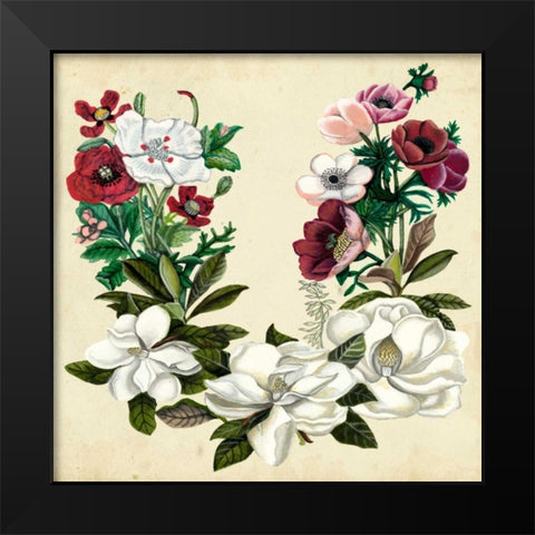 Magnolia and Poppy Wreath II Black Modern Wood Framed Art Print by McCavitt, Naomi