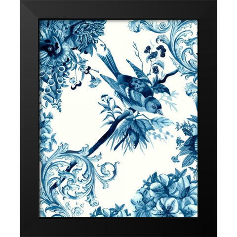 Bird and Branch in Indigo II Black Modern Wood Framed Art Print by McCavitt, Naomi