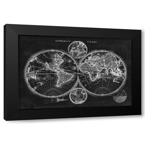 Charcoal World Map Black Modern Wood Framed Art Print with Double Matting by Studio W