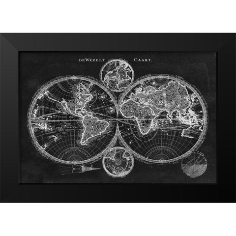 Charcoal World Map Black Modern Wood Framed Art Print by Studio W