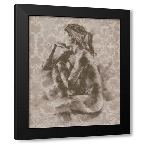 Figure with Damask II Black Modern Wood Framed Art Print by Harper, Ethan