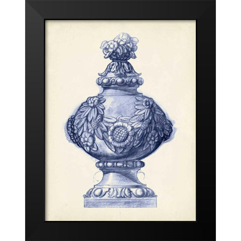 Palace Urns in Indigo I Black Modern Wood Framed Art Print by Vision Studio