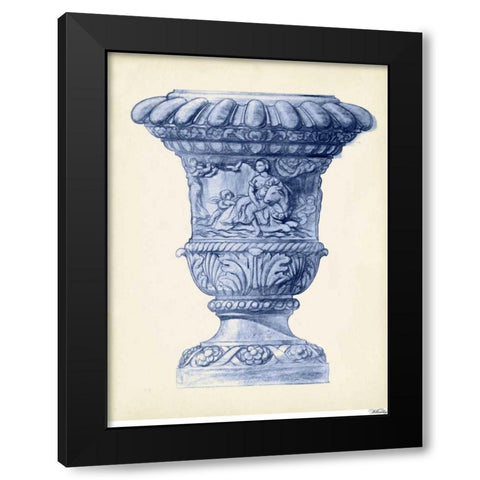 Palace Urns In Indigo II Black Modern Wood Framed Art Print with Double Matting by Vision Studio